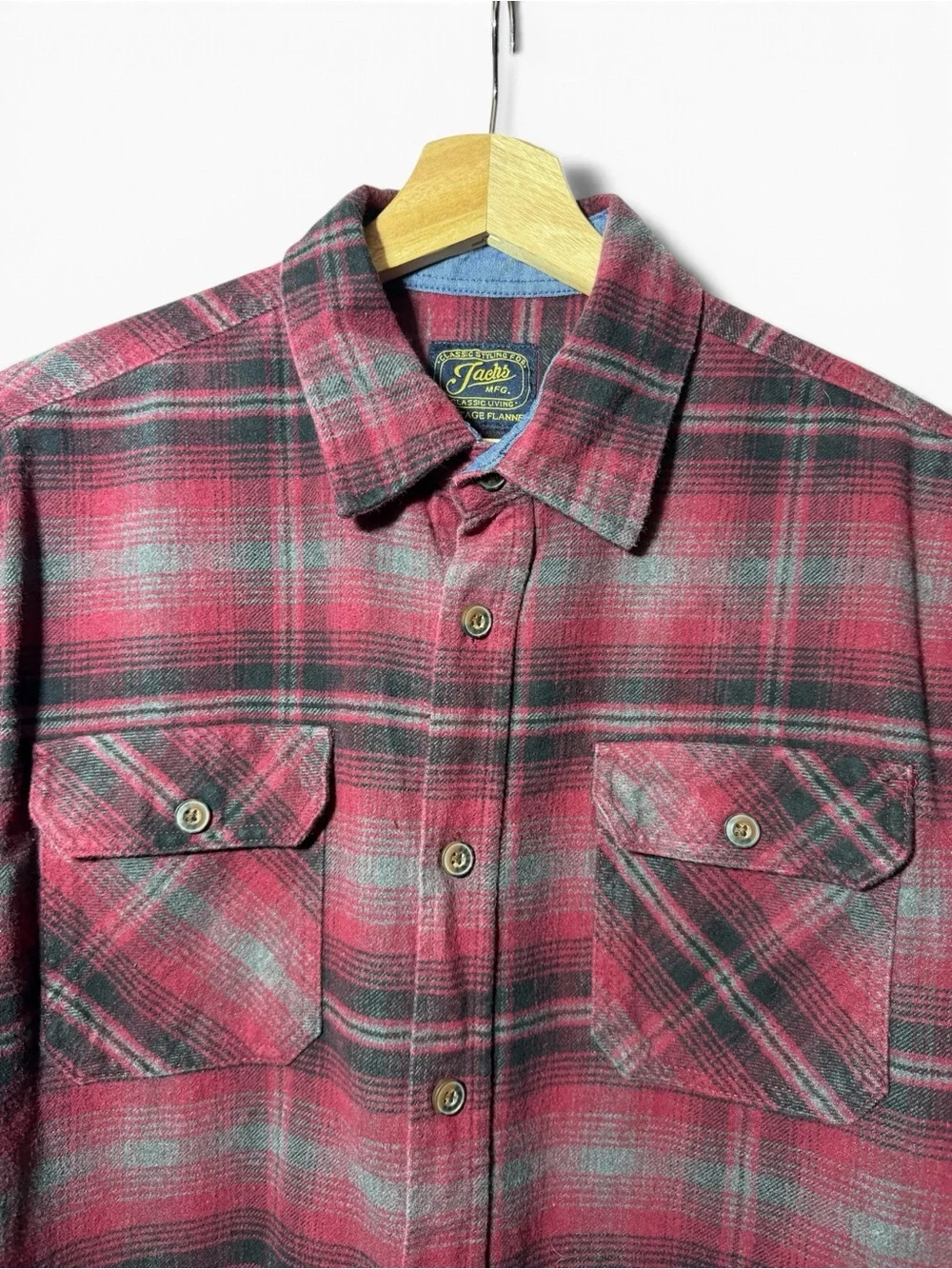 Jachs Men's Maroon Plaid Heritage Flannel Button-Up L